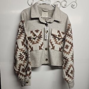 Women's STOOSH Aztec Western Patterned Cropped Jacket - Oatmeal & Taupe Sz L WOW